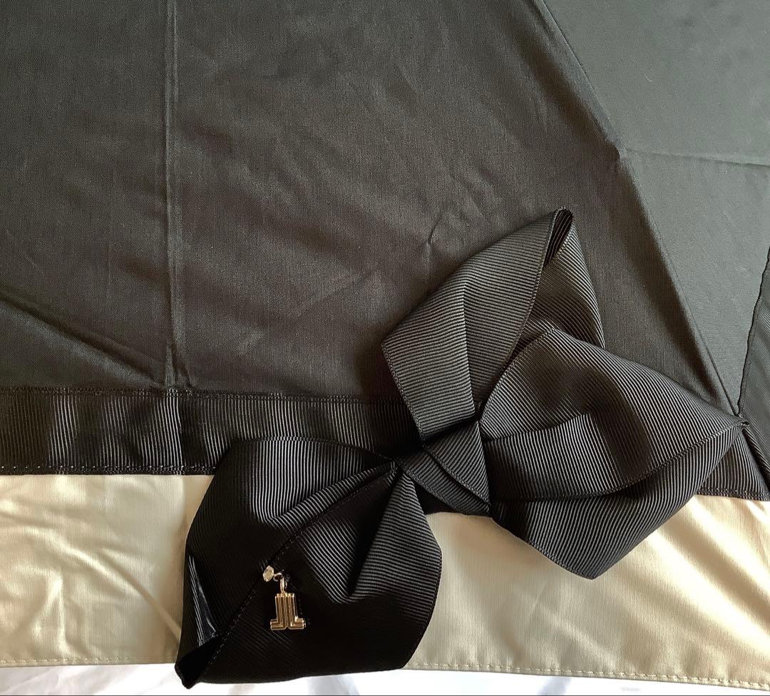 新品★ランバンオンブルー★ビジューリボン晴雨兼用 折りたたみ日傘 雨傘★ブラック