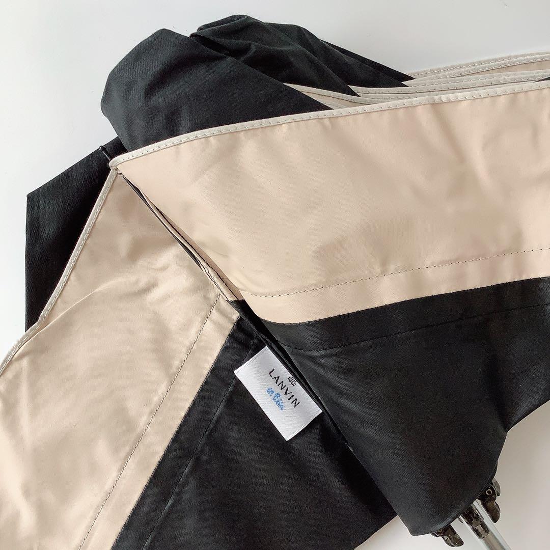 新品★ランバンオンブルー★ビジューリボン晴雨兼用 折りたたみ日傘 雨傘★ブラック