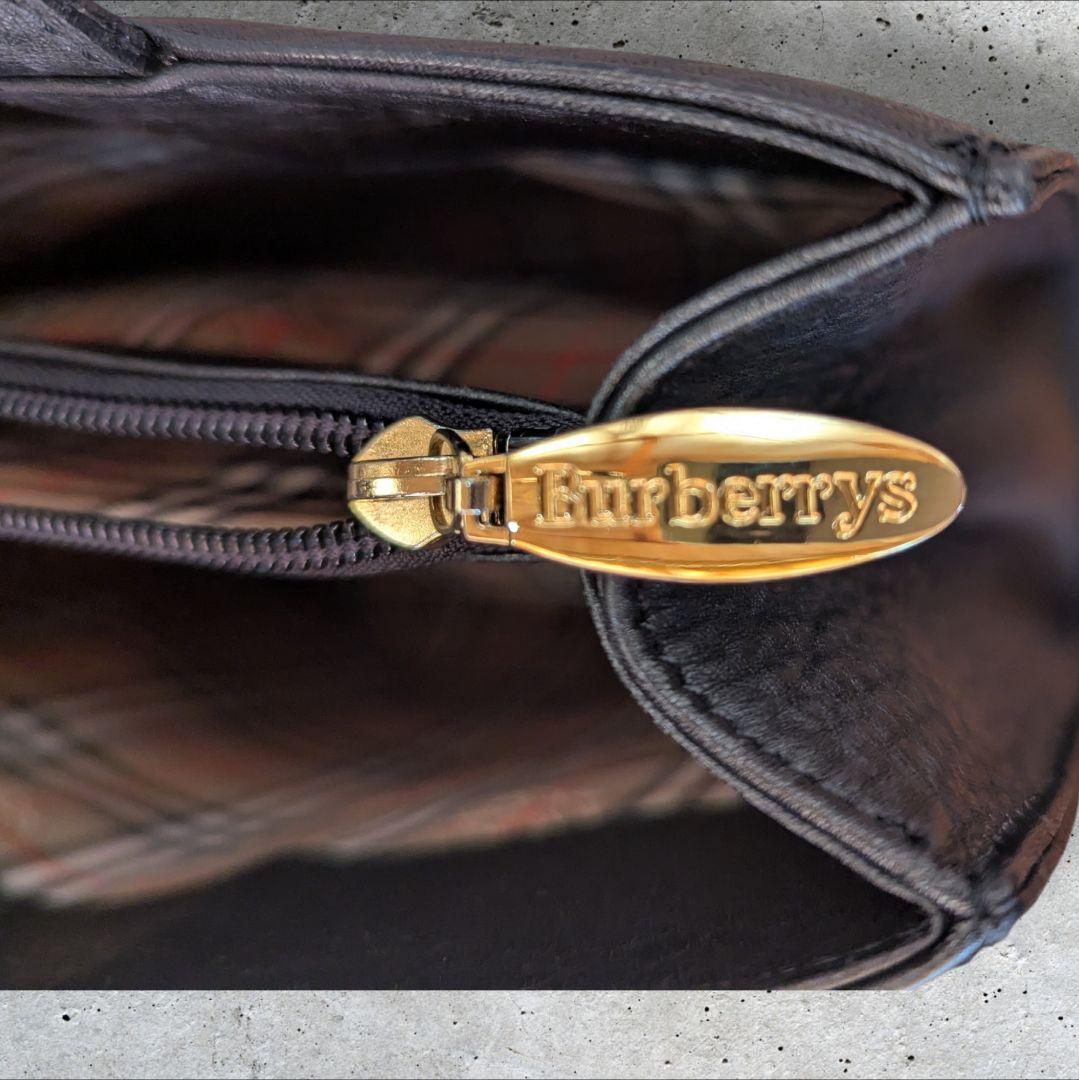 Buberry's ブラック レザー シボ皮 トートバッグ 内側ノバチェック