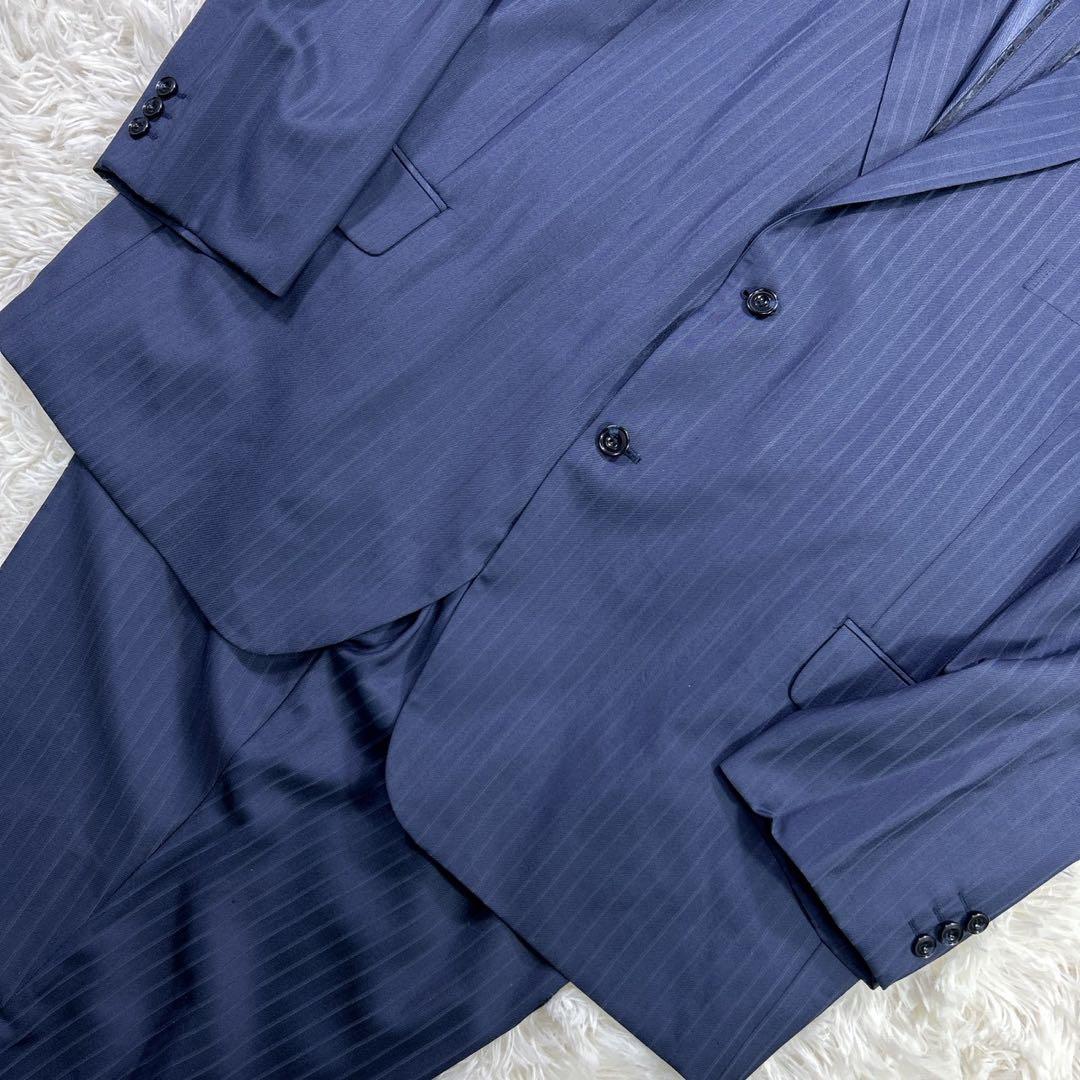 【大きいサイズ】6L フィッチェ ストライプスーツ ネイビー ドン小西 美品