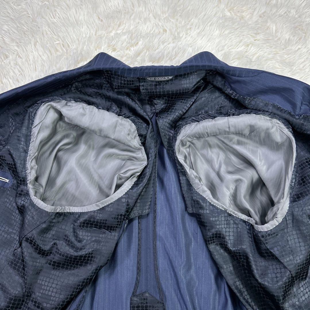 【大きいサイズ】6L フィッチェ ストライプスーツ ネイビー ドン小西 美品