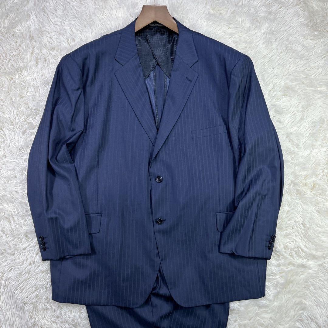 【大きいサイズ】6L フィッチェ ストライプスーツ ネイビー ドン小西 美品