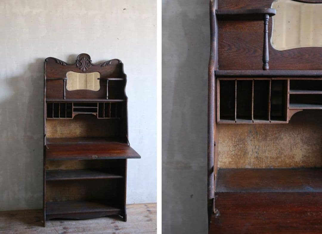 英国アンティーク　ライティングビューロー　勉強机デスク　収納式机