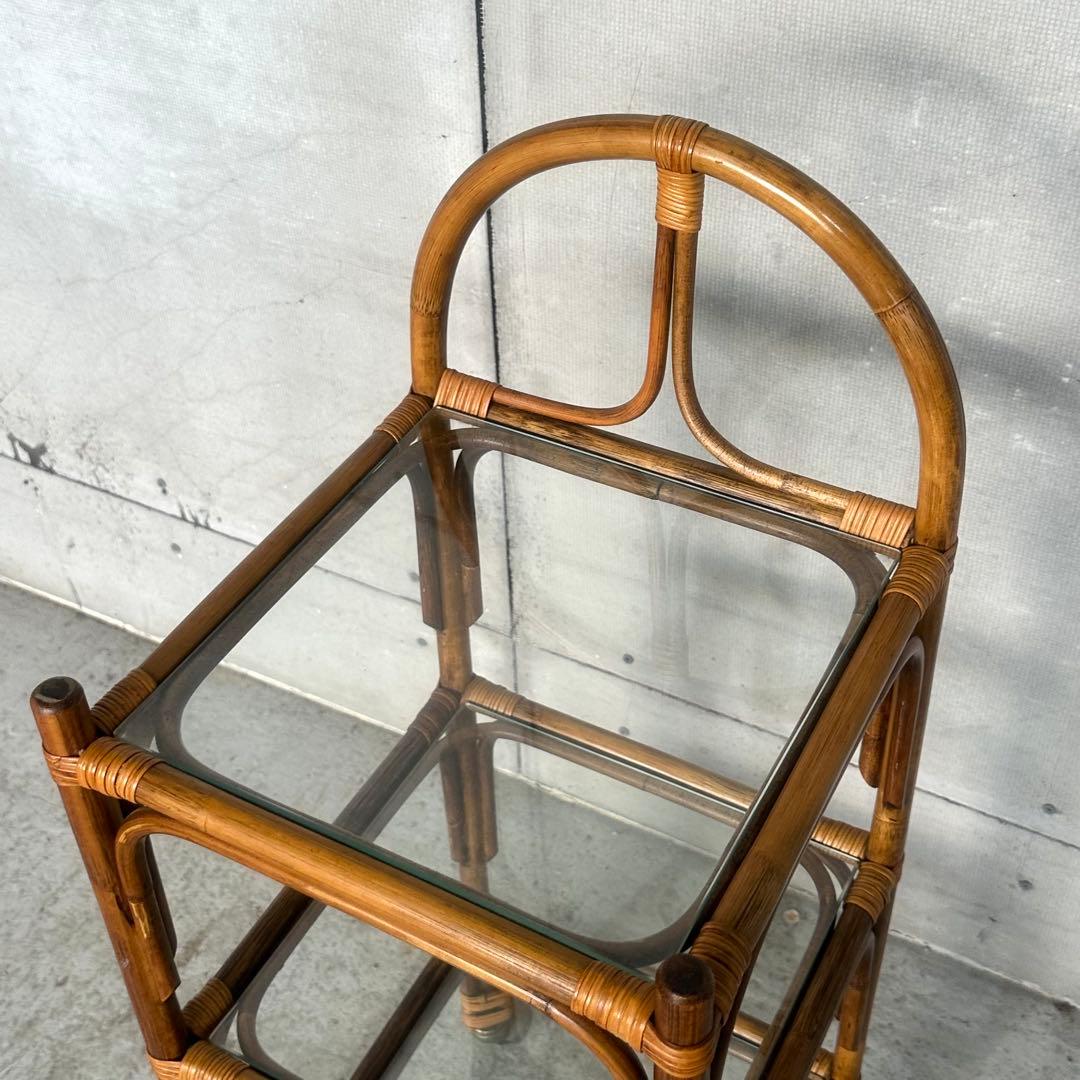 ꧁70s-80's ꧂オールドラタン シェルフ ガラスラック ミッドセンチュリー