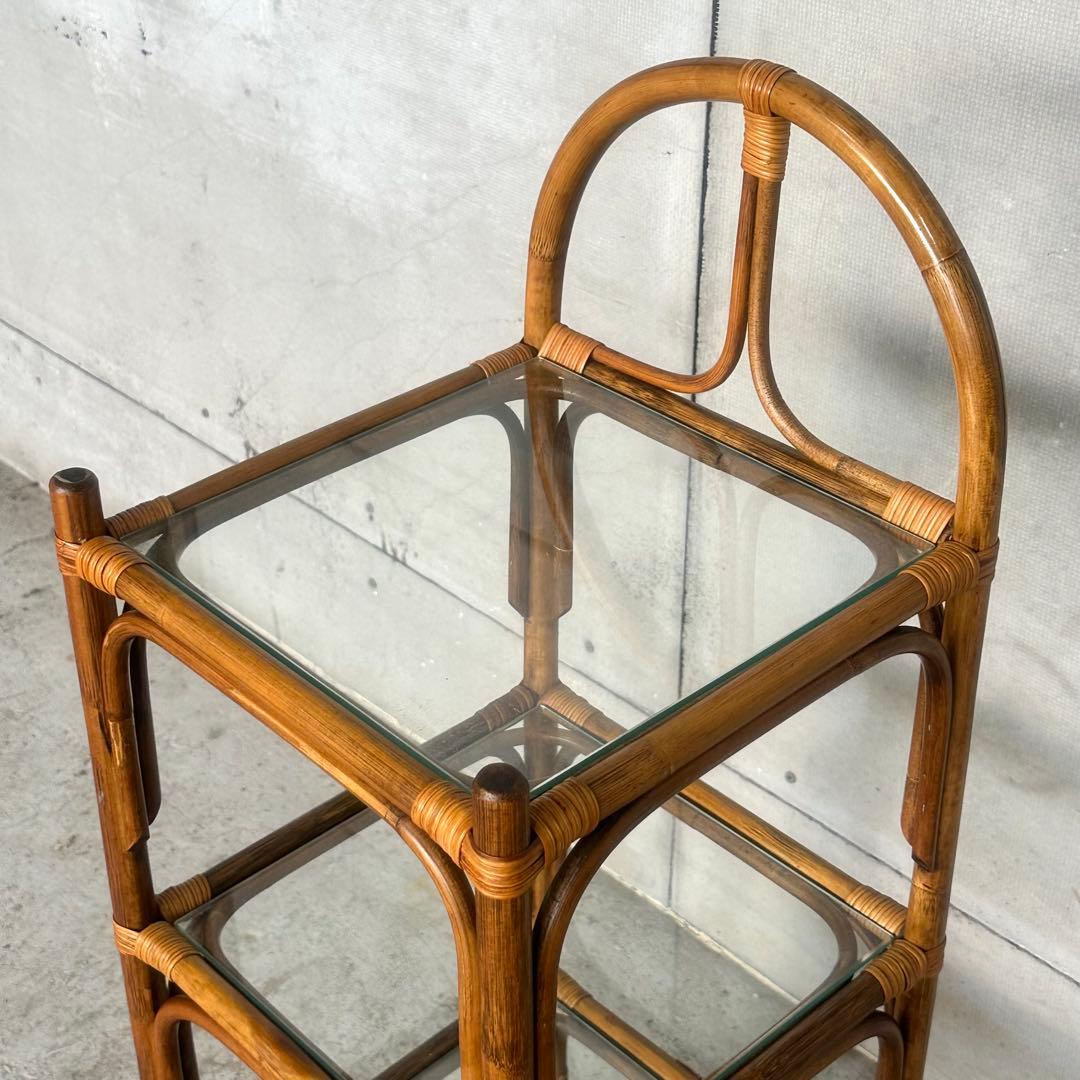 ꧁70s-80's ꧂オールドラタン シェルフ ガラスラック ミッドセンチュリー