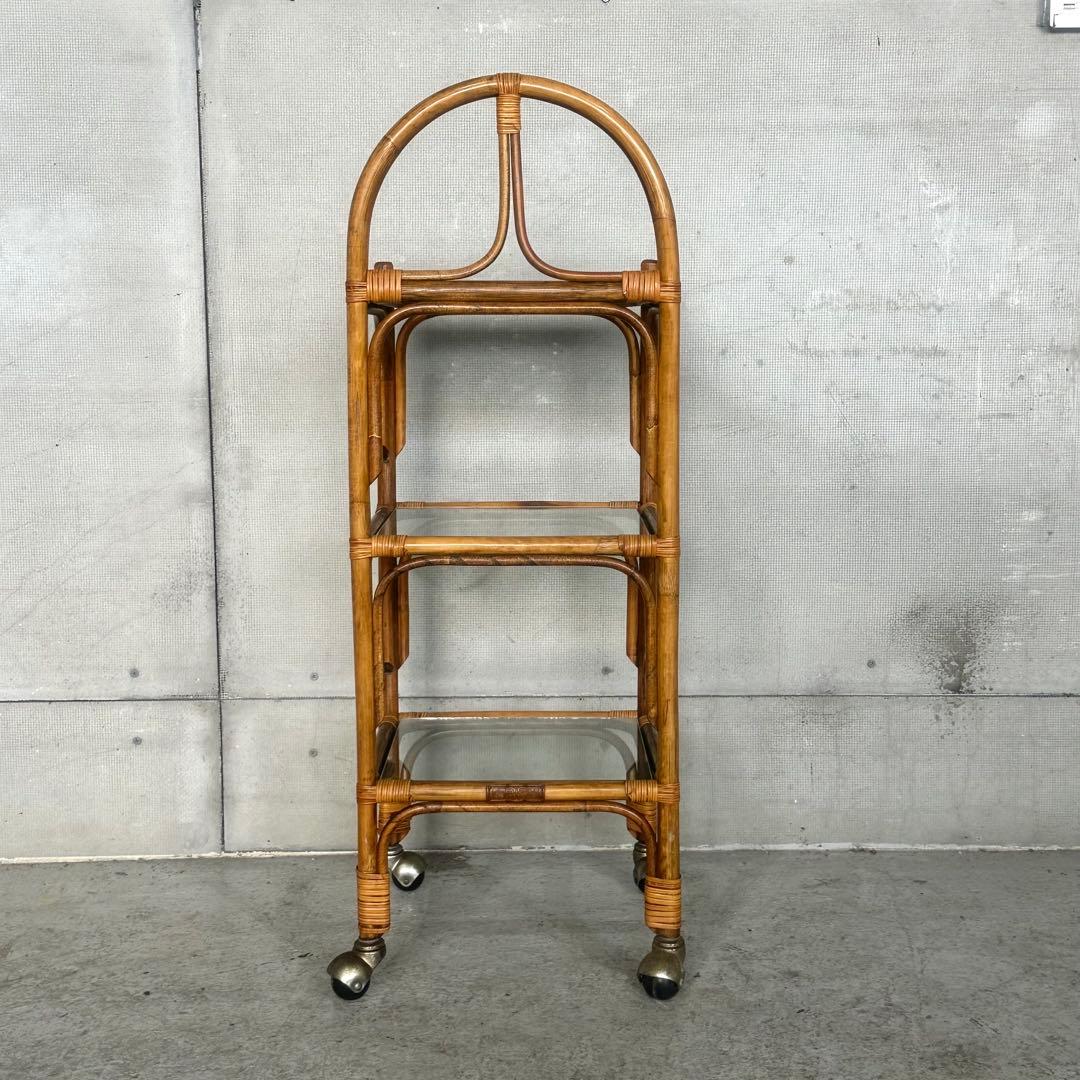 ꧁70s-80's ꧂オールドラタン シェルフ ガラスラック ミッドセンチュリー