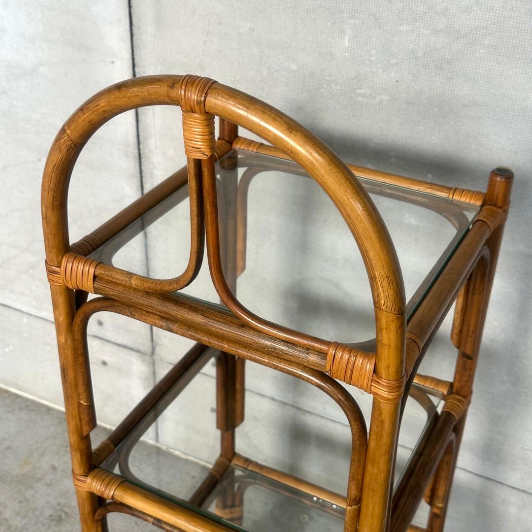 ꧁70s-80's ꧂オールドラタン シェルフ ガラスラック ミッドセンチュリー