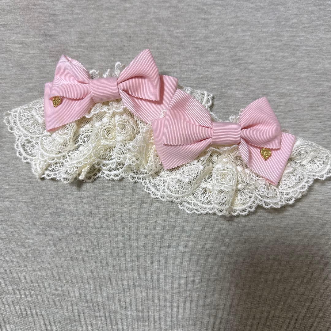 うさくみゃレース お袖留め 生成レース×ピンクリボン