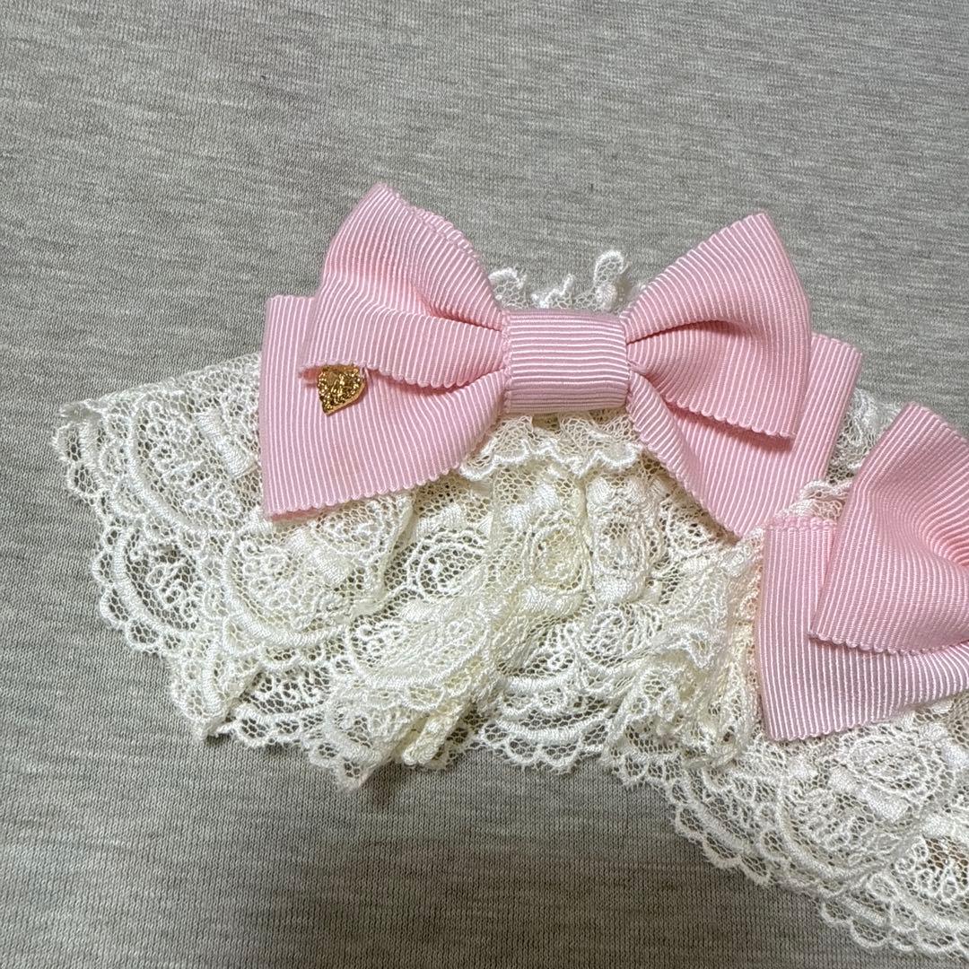 うさくみゃレース お袖留め 生成レース×ピンクリボン