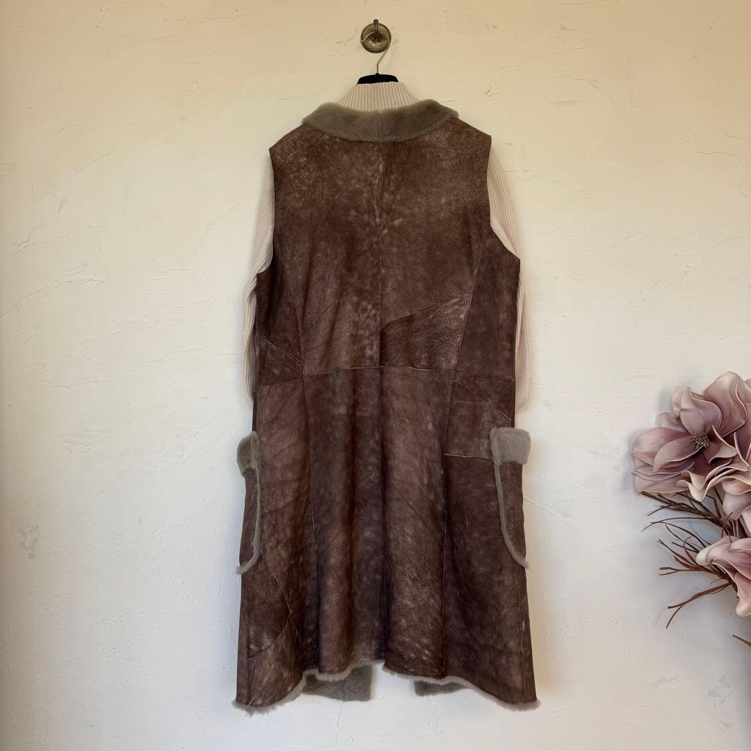 新品同様❣️イタリア製羊革シープスキンムートン　ロングジレベスト