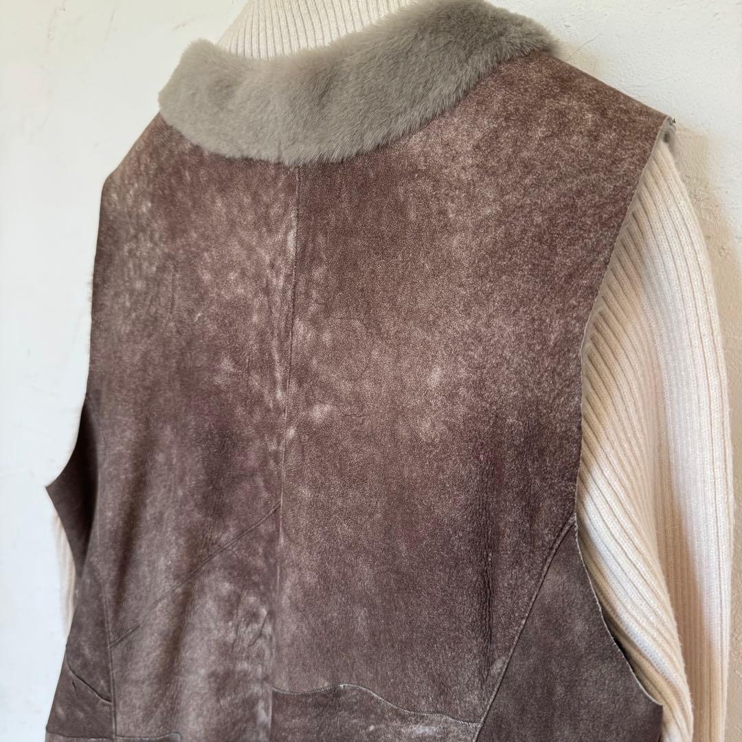 新品同様❣️イタリア製羊革シープスキンムートン　ロングジレベスト