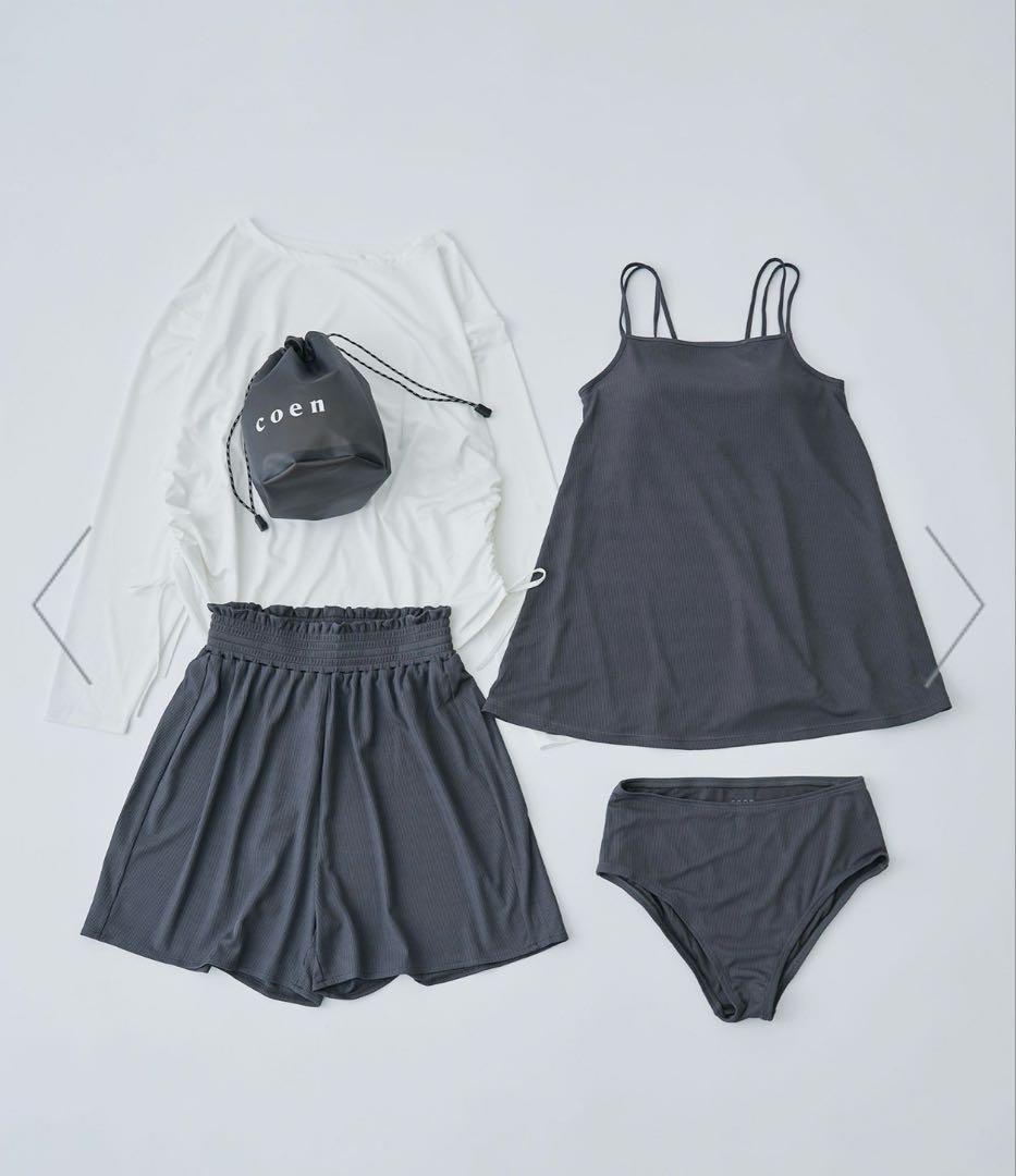 coen 【5点セット】フレアキャミソールスイムウェアLサイズ　ダークグレー