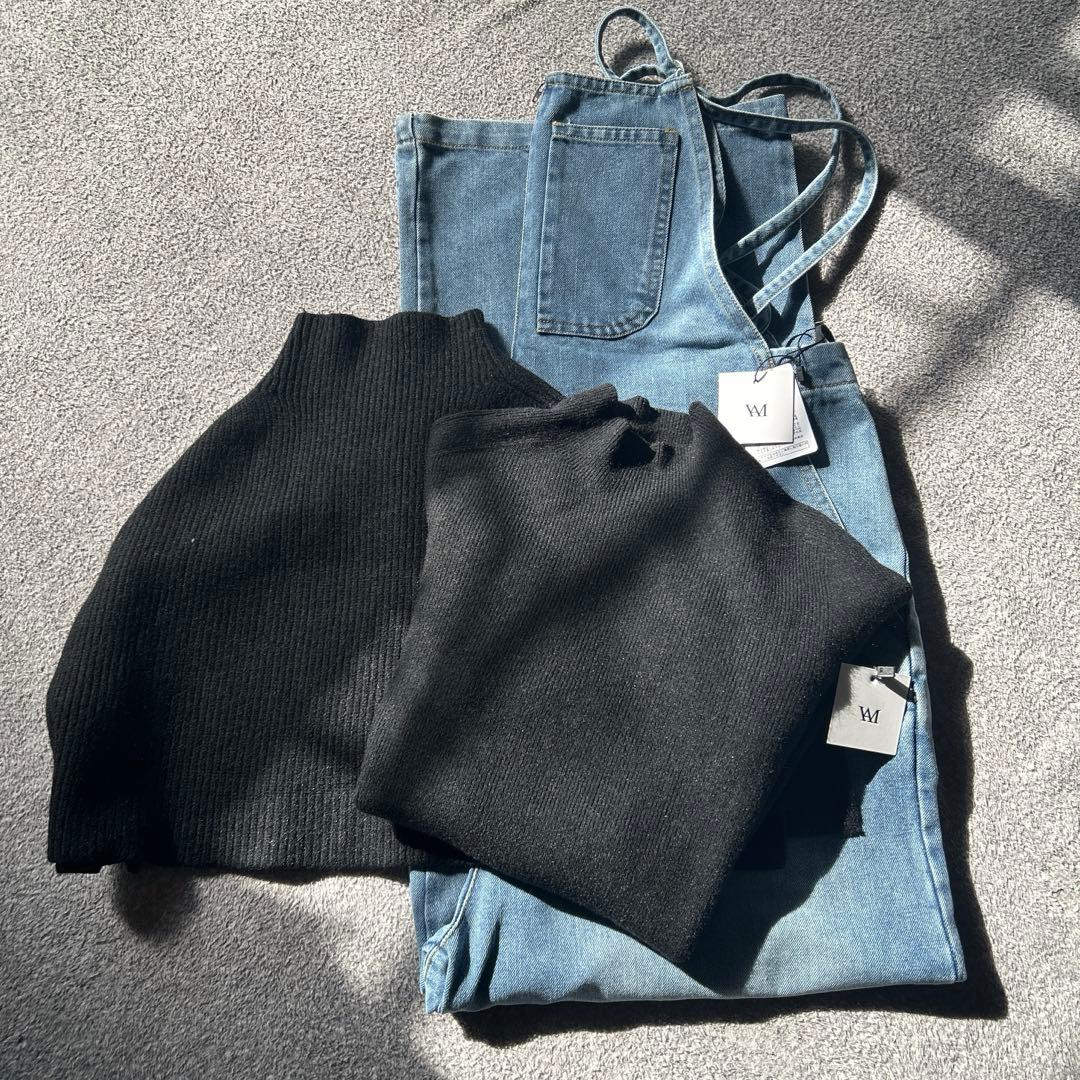 IAMALPHA ケープアンサンブルニット&フロントジップデザインサロペット