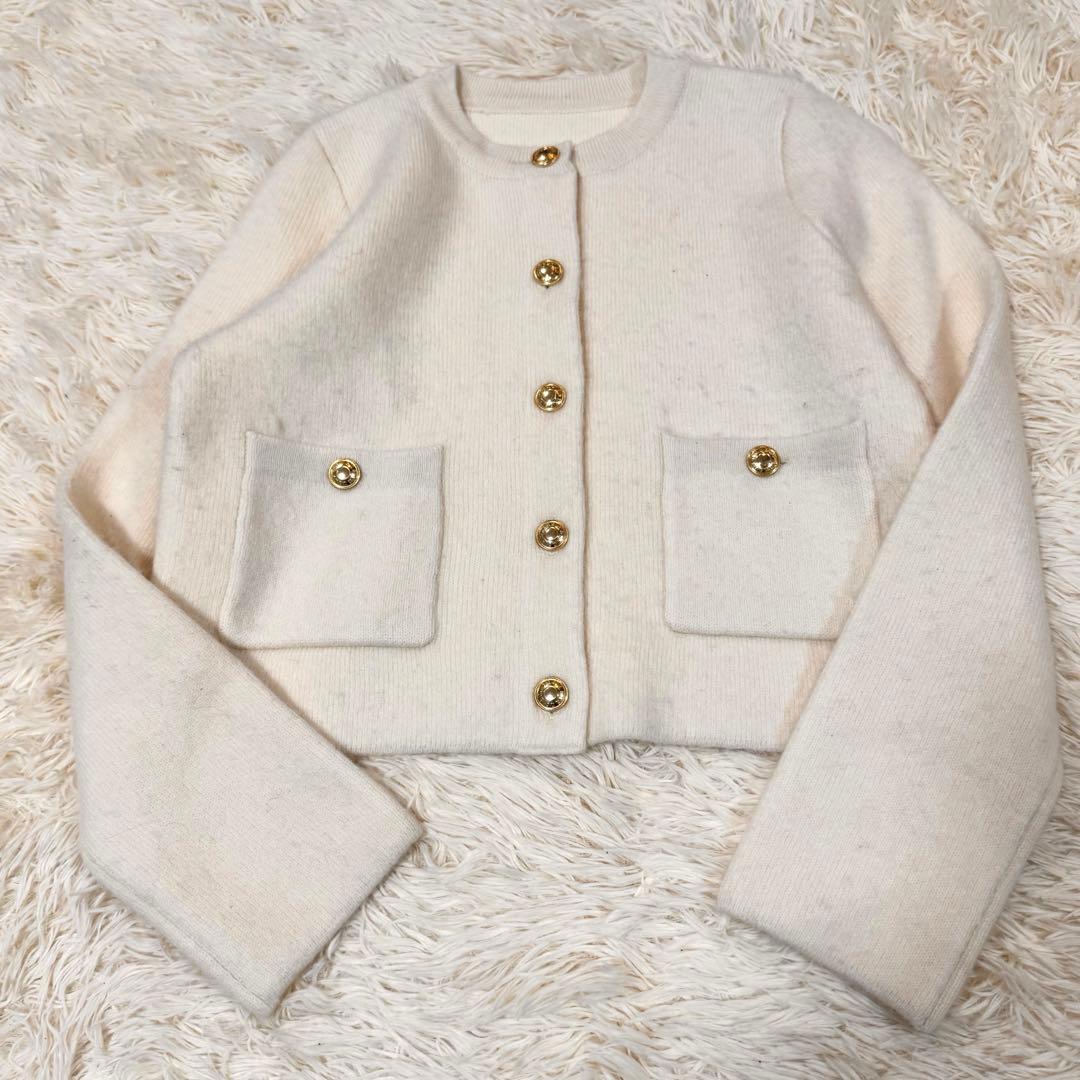 美品　anuans カシミヤブレンドノーカラーニットジャケット　2025年