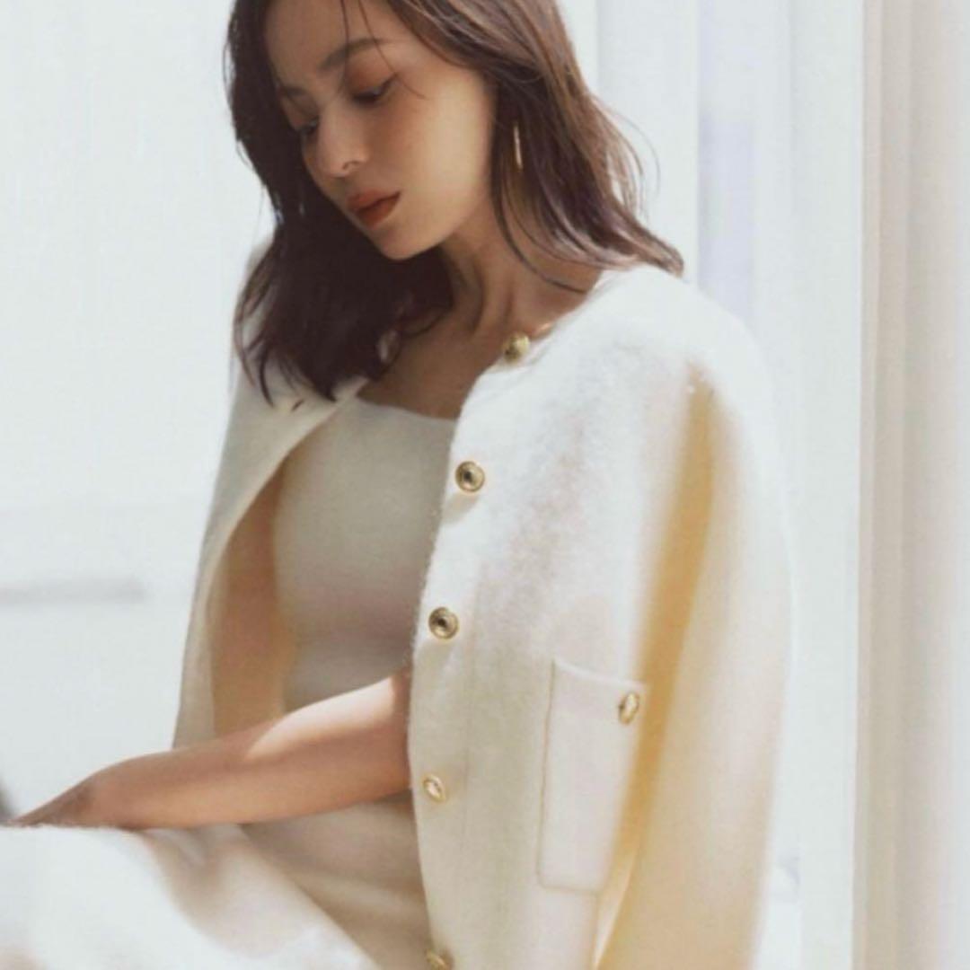 美品　anuans カシミヤブレンドノーカラーニットジャケット　2025年