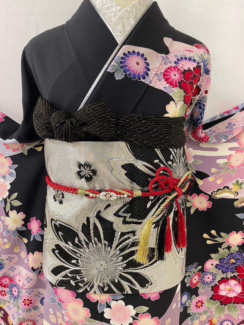 売約済み【WA-Modern】★★正絹　京紅型　黒地　振袖単品