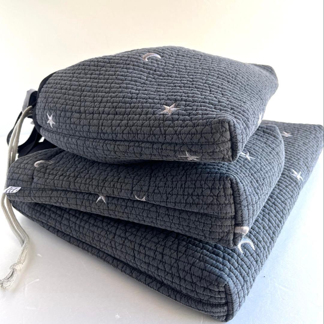 なつ。様　ヌビ　刺繍月星/ダークグレー　レッスンバック　上履き入れ　体操着袋