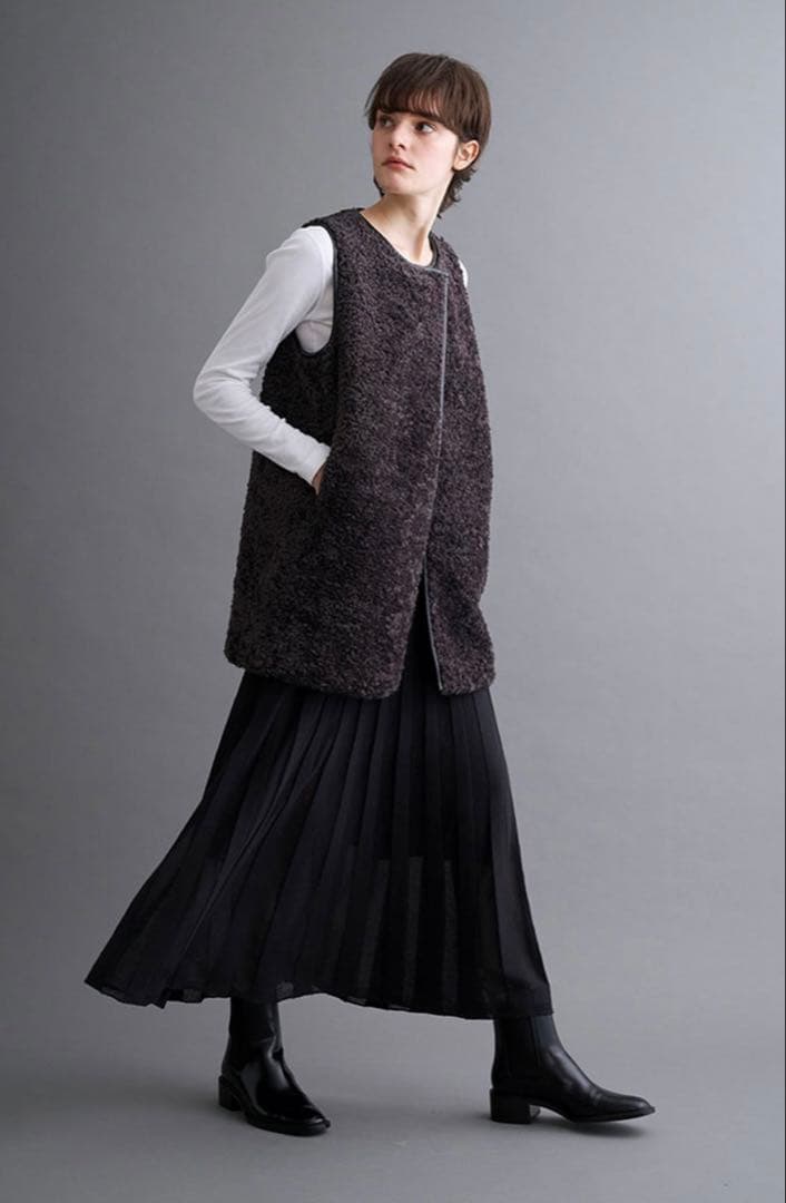 three dots スリードッツプードルボアロングベスト