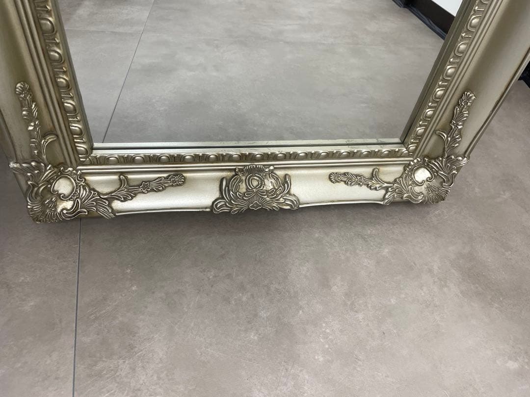 【アンティーク】鏡 姿見 全身鏡 ミラー 彫刻 ロココ シャンパンゴールド