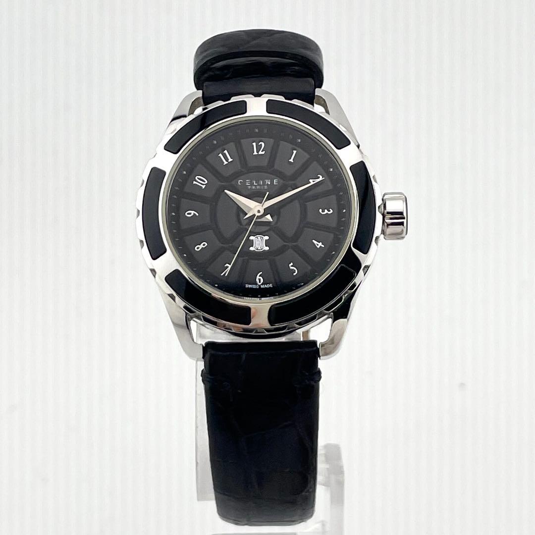 【稼働/新品電池】セリーヌ　トリオンフ　ラベニュー　腕時計　黒文字盤　ボーイズ