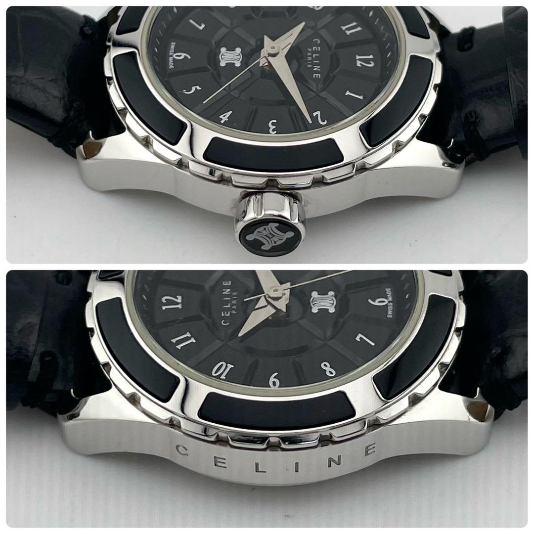 【稼働/新品電池】セリーヌ　トリオンフ　ラベニュー　腕時計　黒文字盤　ボーイズ