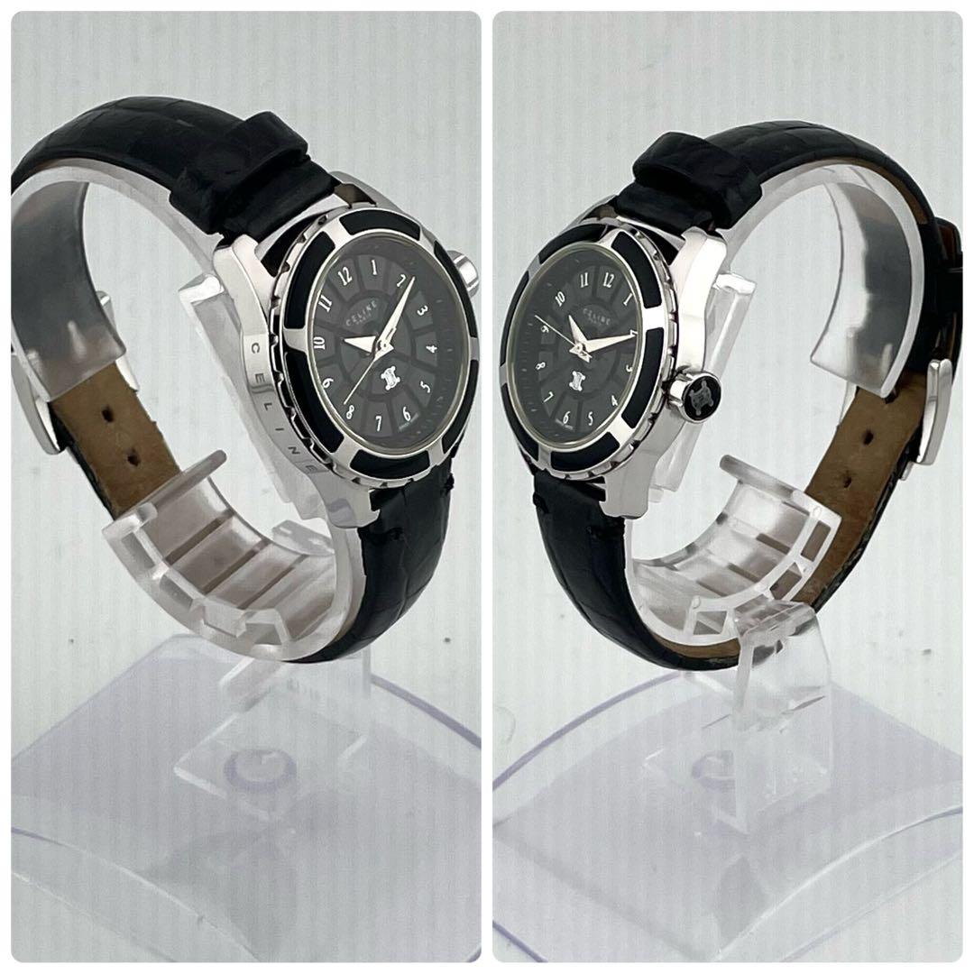 【稼働/新品電池】セリーヌ　トリオンフ　ラベニュー　腕時計　黒文字盤　ボーイズ