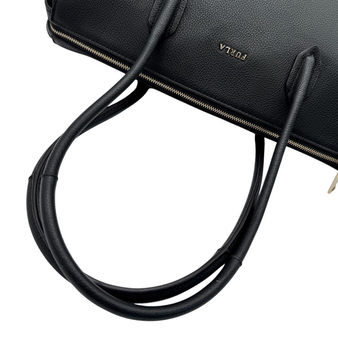 美品✨フルラ トートバッグ ファスナー付 ブラック A4可 ビジネス 就活