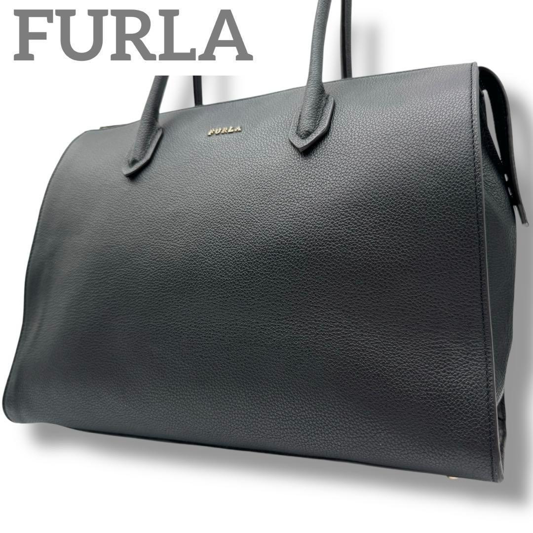 美品✨フルラ トートバッグ ファスナー付 ブラック A4可 ビジネス 就活