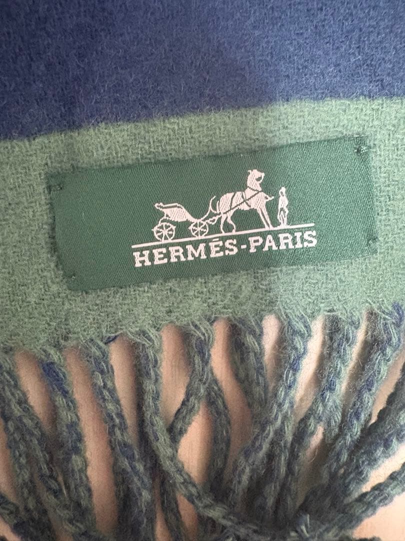 HERMES 馬シルエット マフラー グリーン/ネイビー