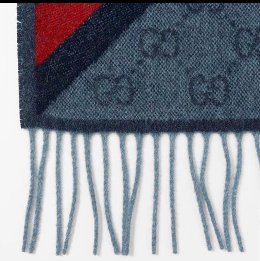 『新品タグ付き』GUCCI GGパターン マフラー グレー/ネイビー/レッド