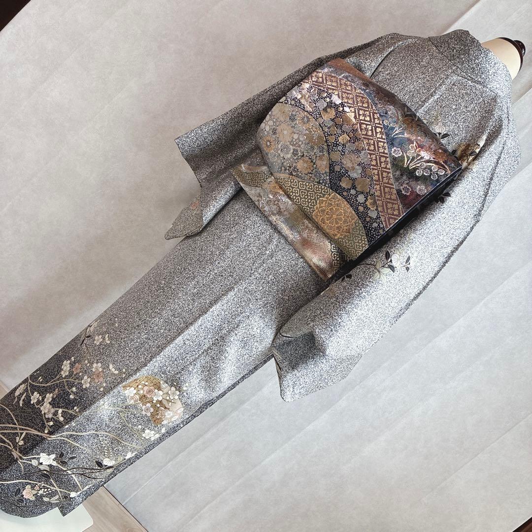 訪問着　フルセット　着物　たたき染　正絹　トールサイズ　黒　凛と優雅　J7