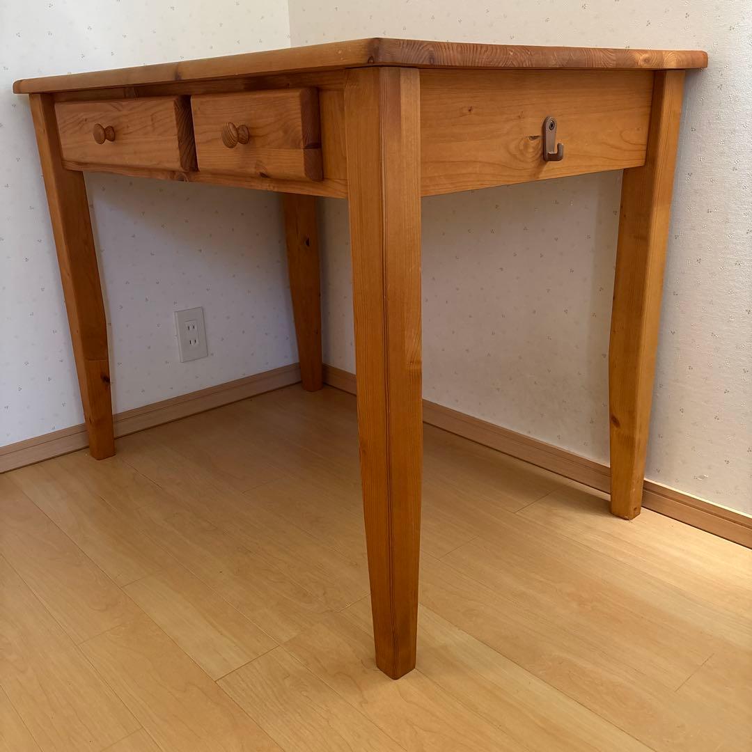 木製デスク ナチュラルウッド 2引き出し　（パイン材？）