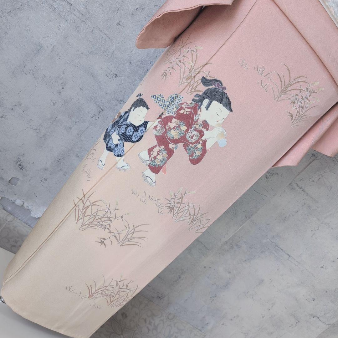 訪問着　フルセット　着物　正絹　童　ピンク　友禅　落款　祝い事　B1