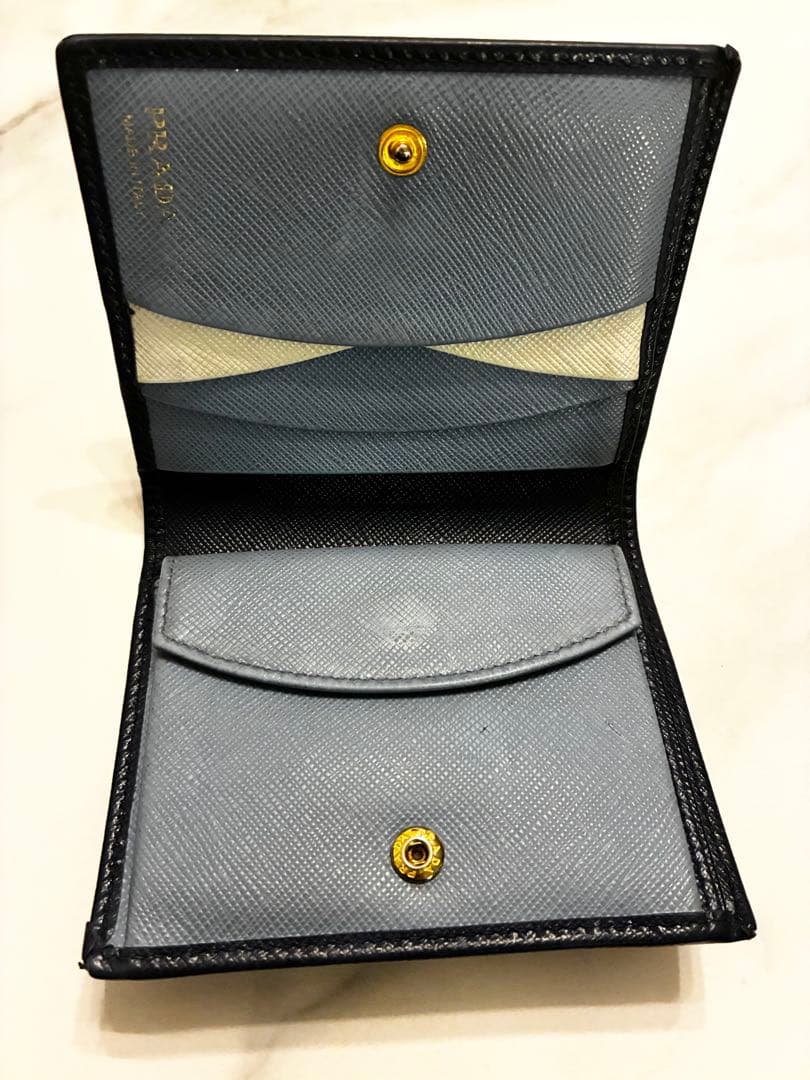 PRADA プラダ　サフィアーノ　バイカラー二つ折り財布　ブルー/ライトブルー