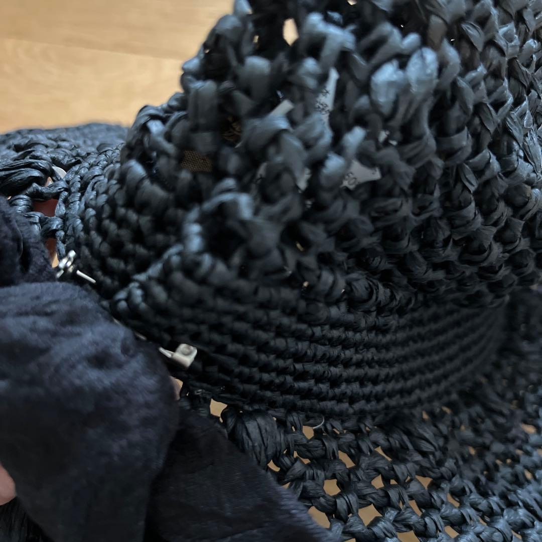 ブーケ　カシラ　ca4la 黒の編み込み麦わら帽子