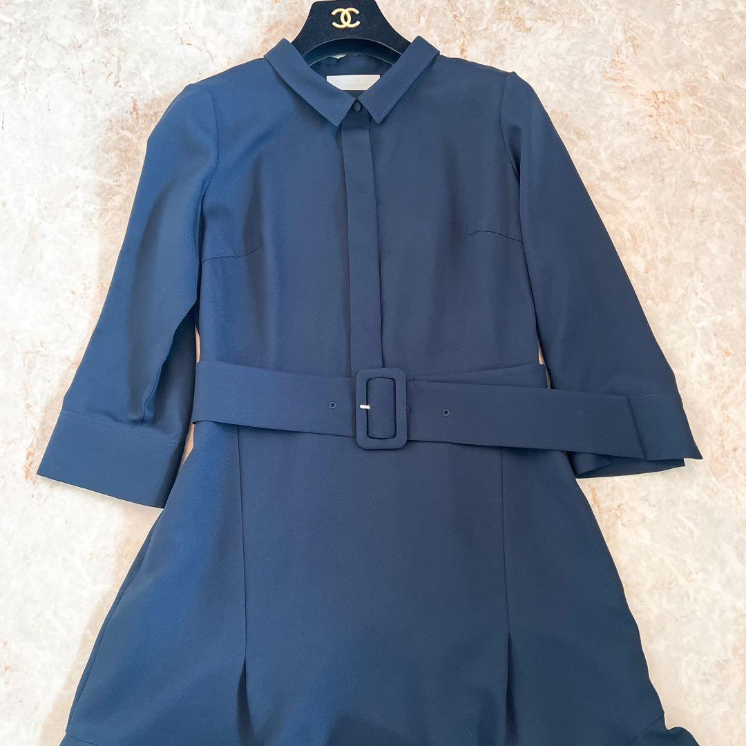 セルフォード ワンピース 濃紺 ネイビー ベルト 38 春夏 Aライン 結婚式