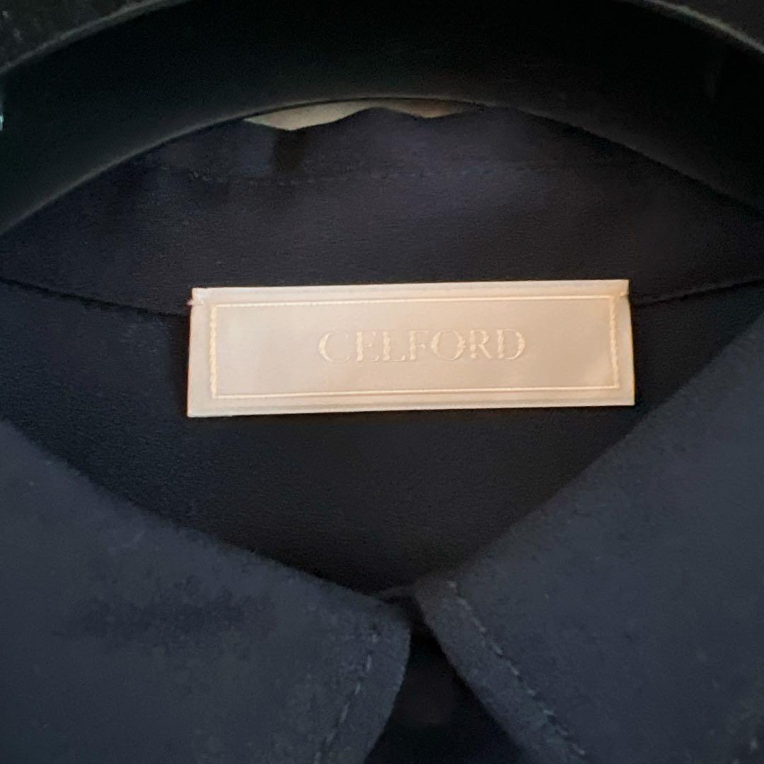 セルフォード ワンピース 濃紺 ネイビー ベルト 38 春夏 Aライン 結婚式