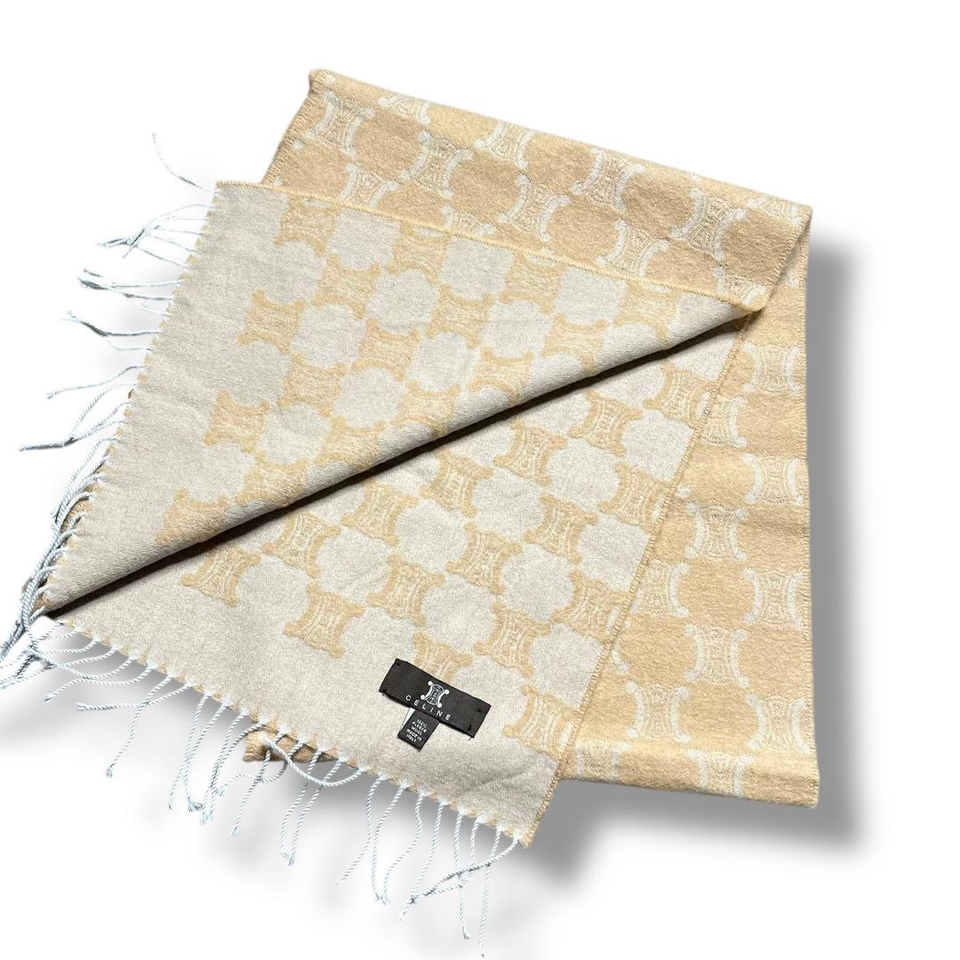 美品 CELINE セリーヌ マカダム トリオンフ マフラー メンズ ウール