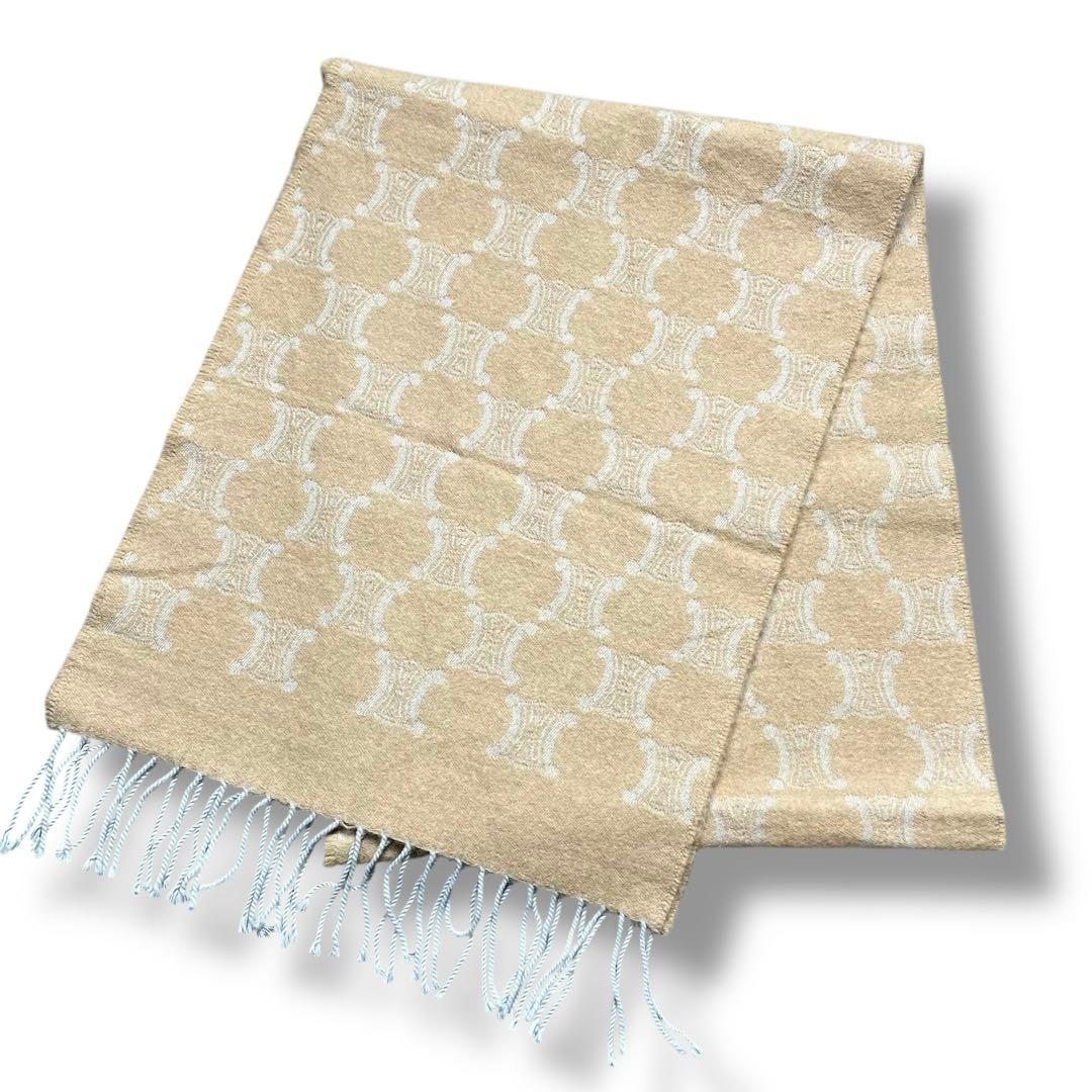 美品 CELINE セリーヌ マカダム トリオンフ マフラー メンズ ウール