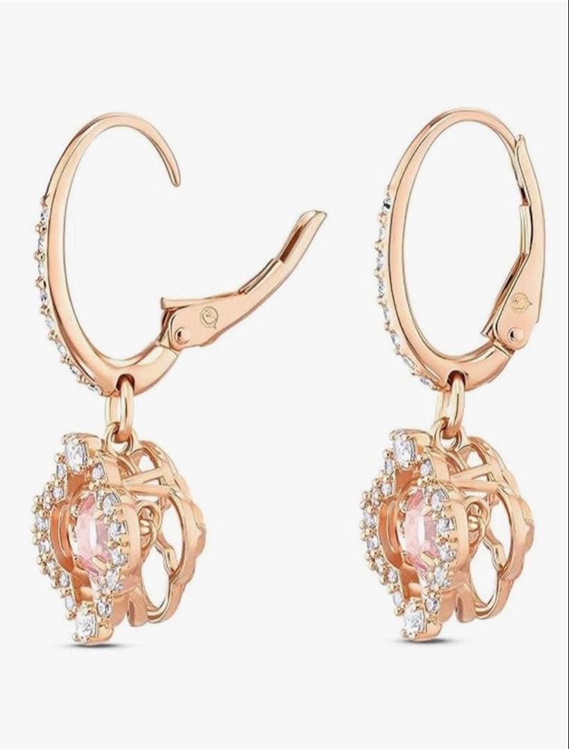 スワロフスキー Una ドロップピアス ローズゴールドストーン 箱付き