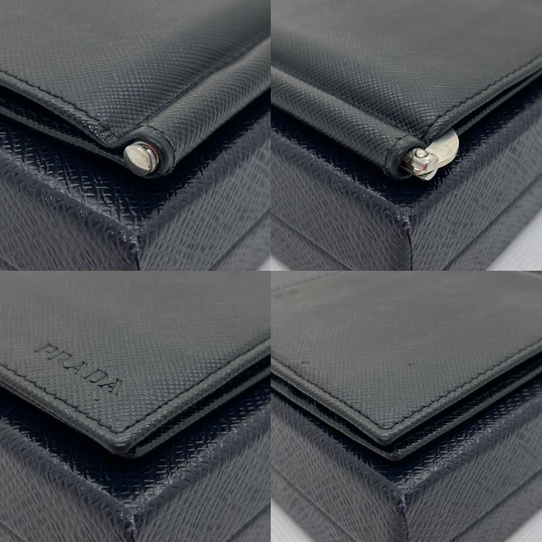 【訳あり美品】プラダ マネークリップ 二つ折り財布 サフィアーノレザー 黒