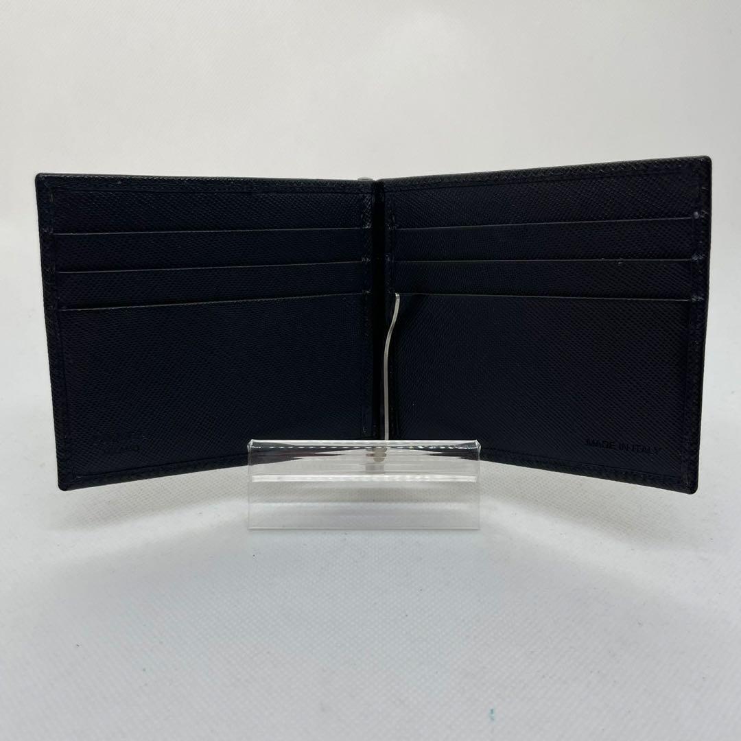 【訳あり美品】プラダ マネークリップ 二つ折り財布 サフィアーノレザー 黒