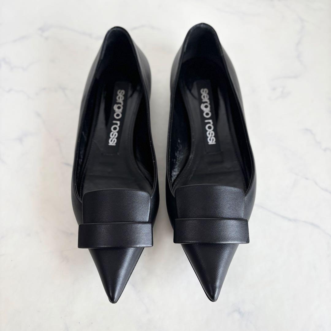 セルジオロッシ 36 SR1 バレリーナ フラットパンプス レザー ブラック