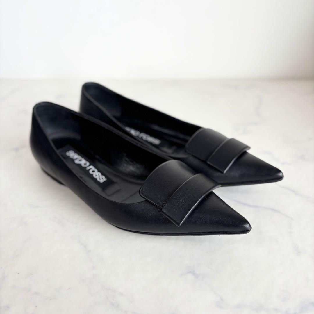 セルジオロッシ 36 SR1 バレリーナ フラットパンプス レザー ブラック