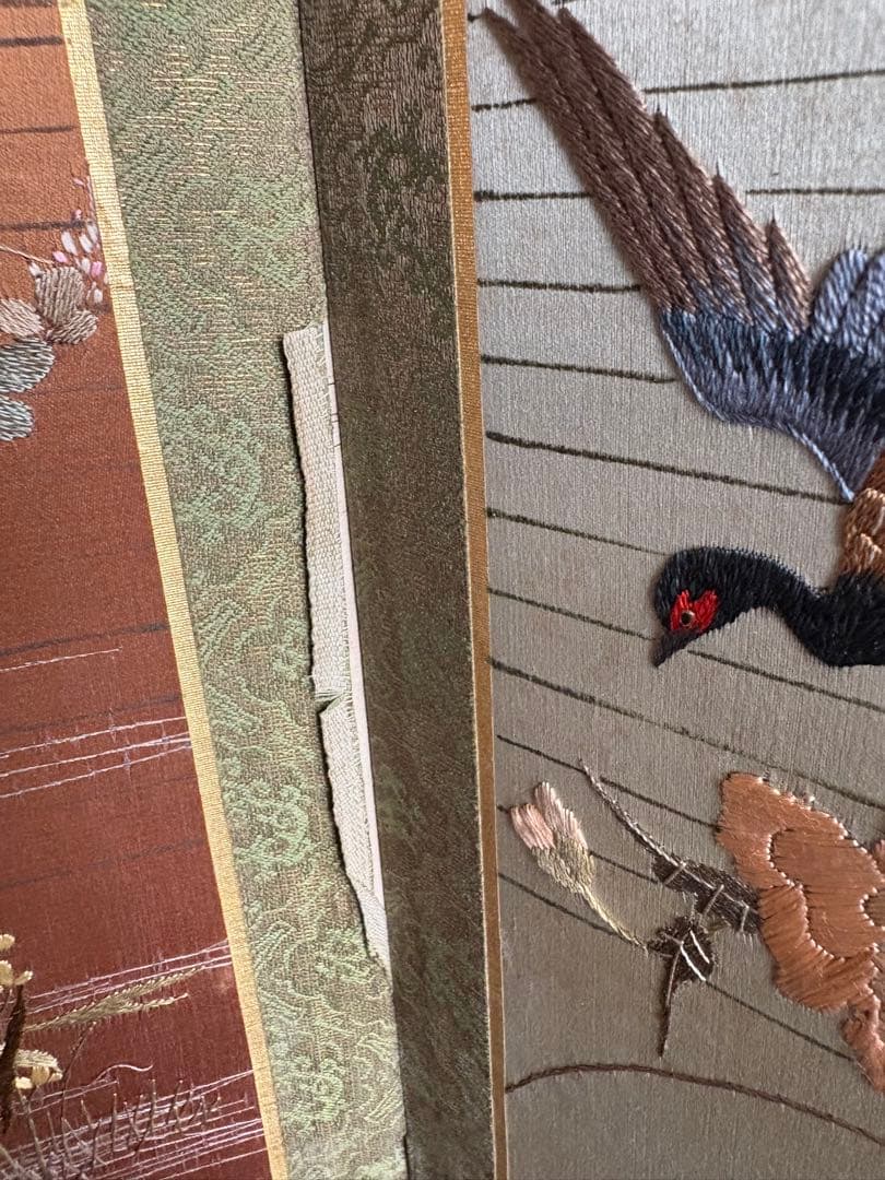 刺繍　屏風　花鳥画