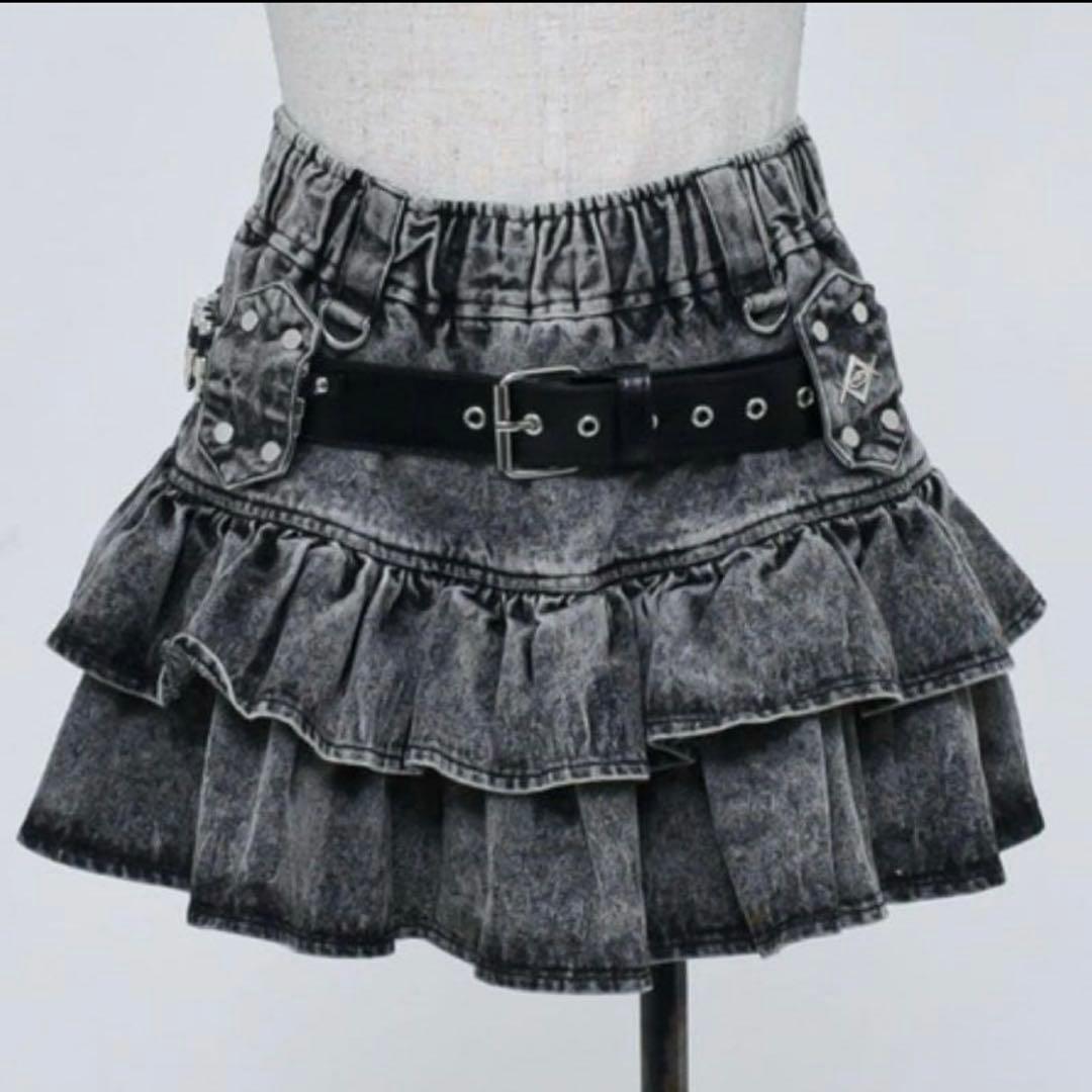 『REFLEM/レフレム』弾丸ベルト付きフリルスカート グレー
