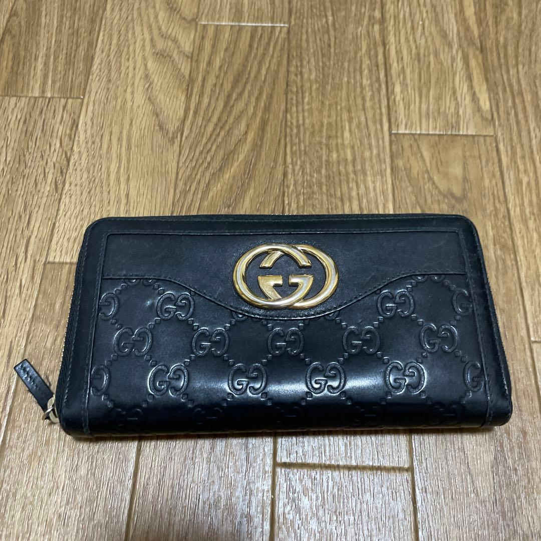 GUCCI グッチ ラウンドファスナー インターロッキング 長財布 ブラック