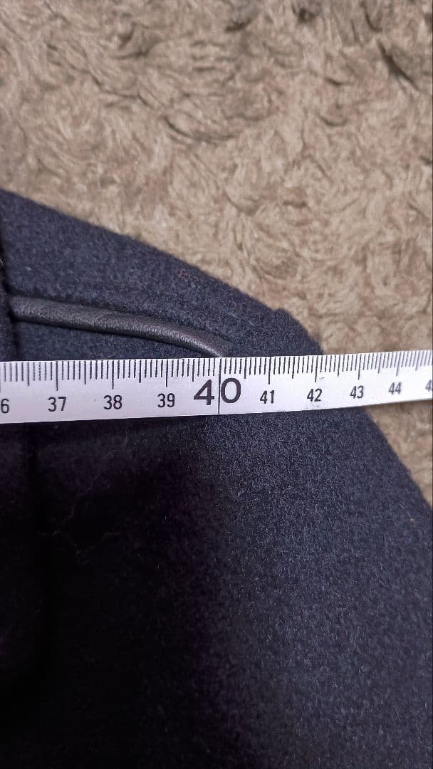 レア Schott レザーパイピングウールPコート ネイビー/黒 本革