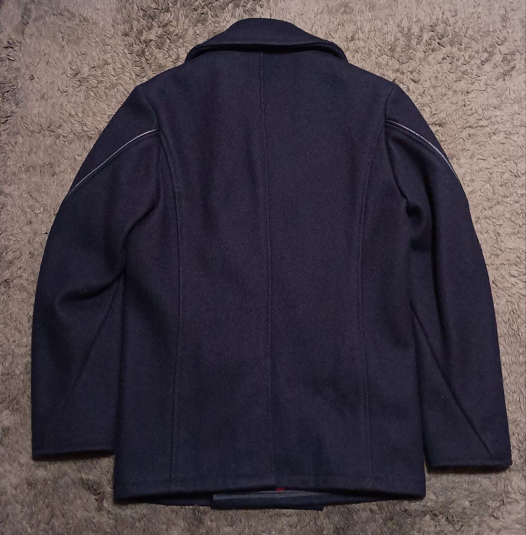 レア Schott レザーパイピングウールPコート ネイビー/黒 本革