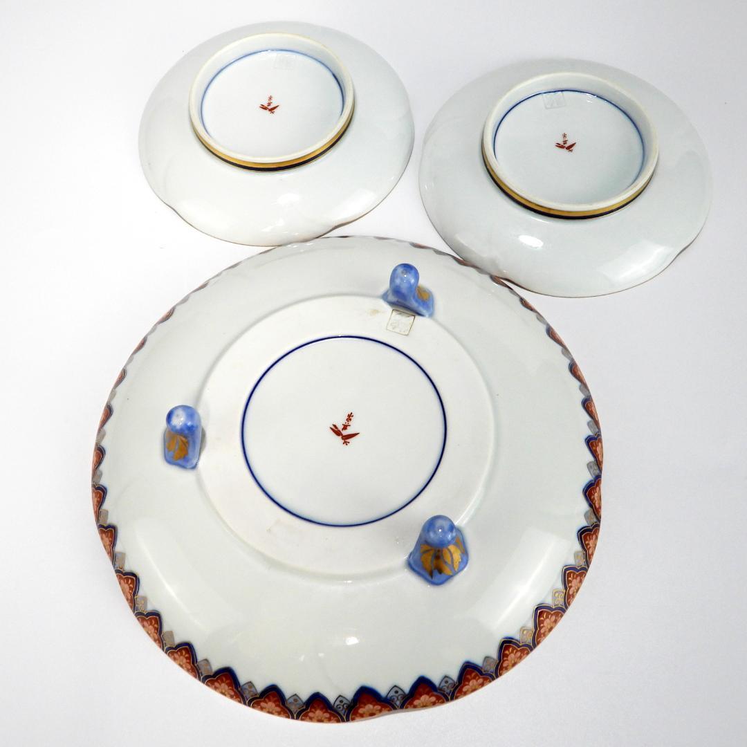 豪華絢爛 其泉作 色絵金彩鳳凰文　三足 盛皿 取皿 1枚 中皿 2枚 逸品